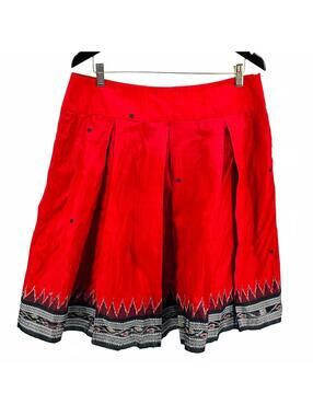 Roberta Freymann Red Black 100% Silk Ikat Mini Skirt